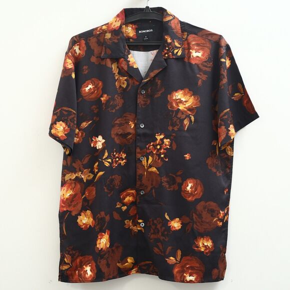 Bonobos Midnight Floral Printed Men's Shirt Buttondown Short Sleeve M New 283264